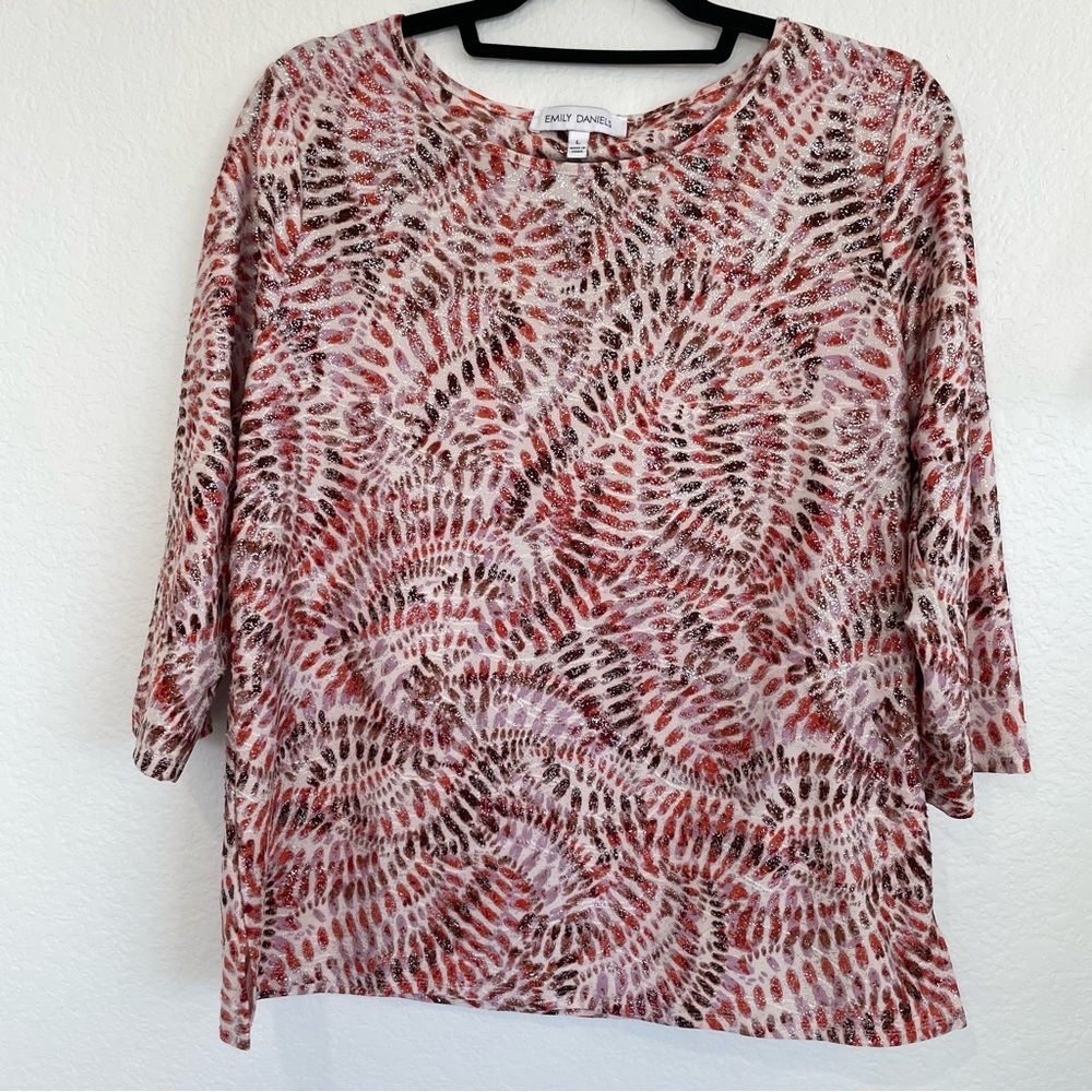 Emily Daniels Orange, Brown & Lavender Red Multicolor Abstract Patterned Blouse - Picture 2 of 10